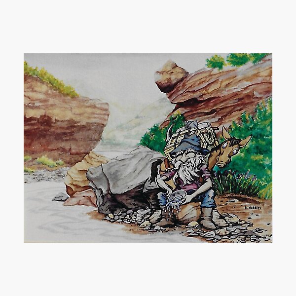 Original watercolor painting of a gold miner Photographic Print