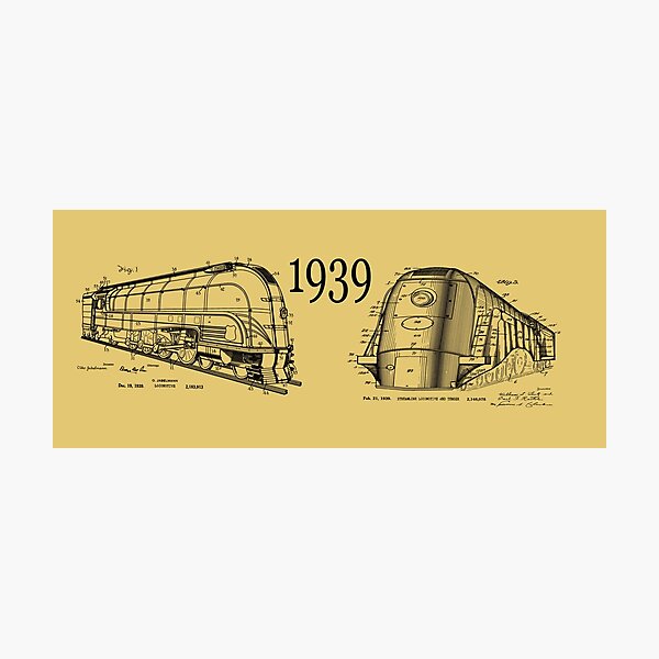 1939 Train Art Streamlined Locomotive Anorak Gift Vintage Patent Prints Old Look