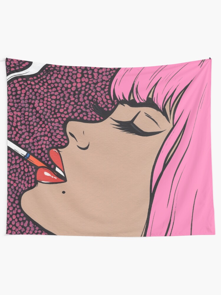 Alternate view of Pink Smoking Comic Girl Tapestry