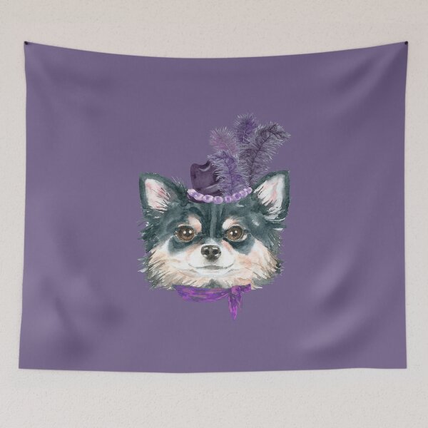 Item preview, chihuahua in Purple Hat and Feathers designed and sold by Jsjustjs.