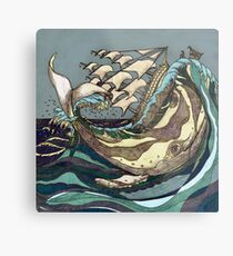 Leviathan Strikes - Whale, Sea and Sailing Ship Metal Print