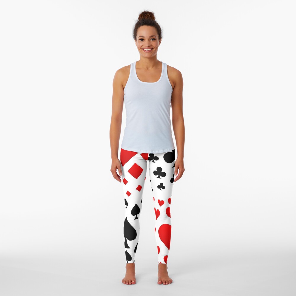 DECORATIVE RED & BLACK PLAYING CARDS ART Leggings