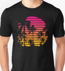 Coole 80er Jahre Stil Tropischer Sonnenuntergang Slim Fit T-Shirt