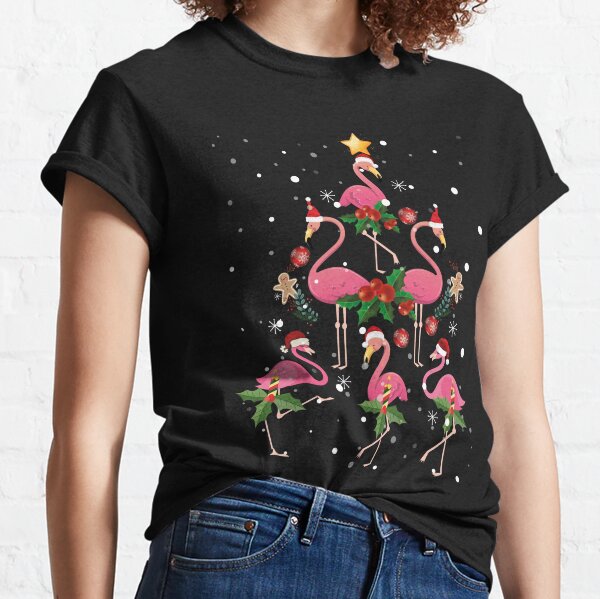tee Santa Flamingo Christmas Tree Gift Pink Women Girl Women Sweatshirt