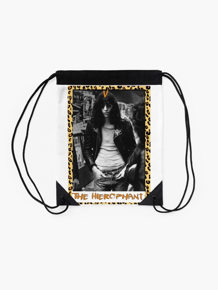 Alternate view of Punk Tarot - The Hierophant - Joey Ramone Drawstring Bag