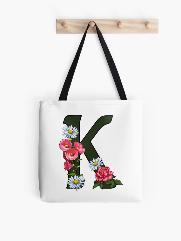 Okuna Outpost Set of 2 Reusable Monogram Letter K Personalized Canvas Tote  Bags for Women, Floral Design, 29 in