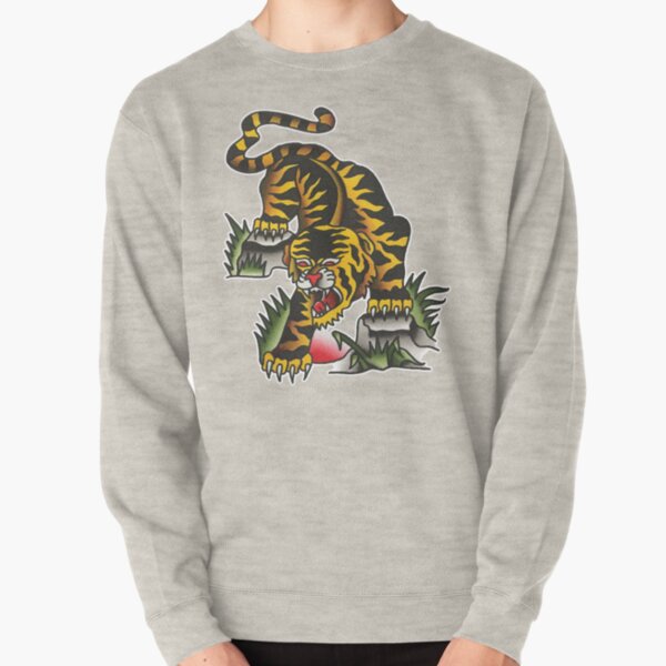Traditional Crawling Tiger Tattoo Design Pullover Sweatshirt