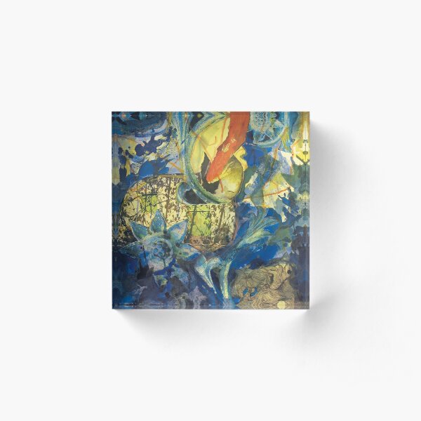 Collage painting art print - In the BLUE Acrylic Block