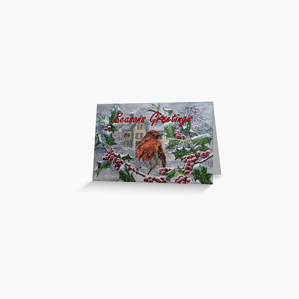 Seasons Greetings Robin Christmas Card Greeting Card