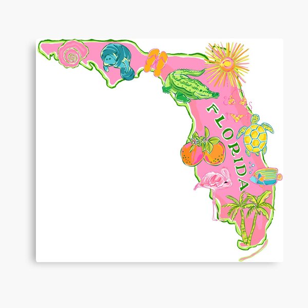 Cute Preppy Pink Florida Map Canvas Print