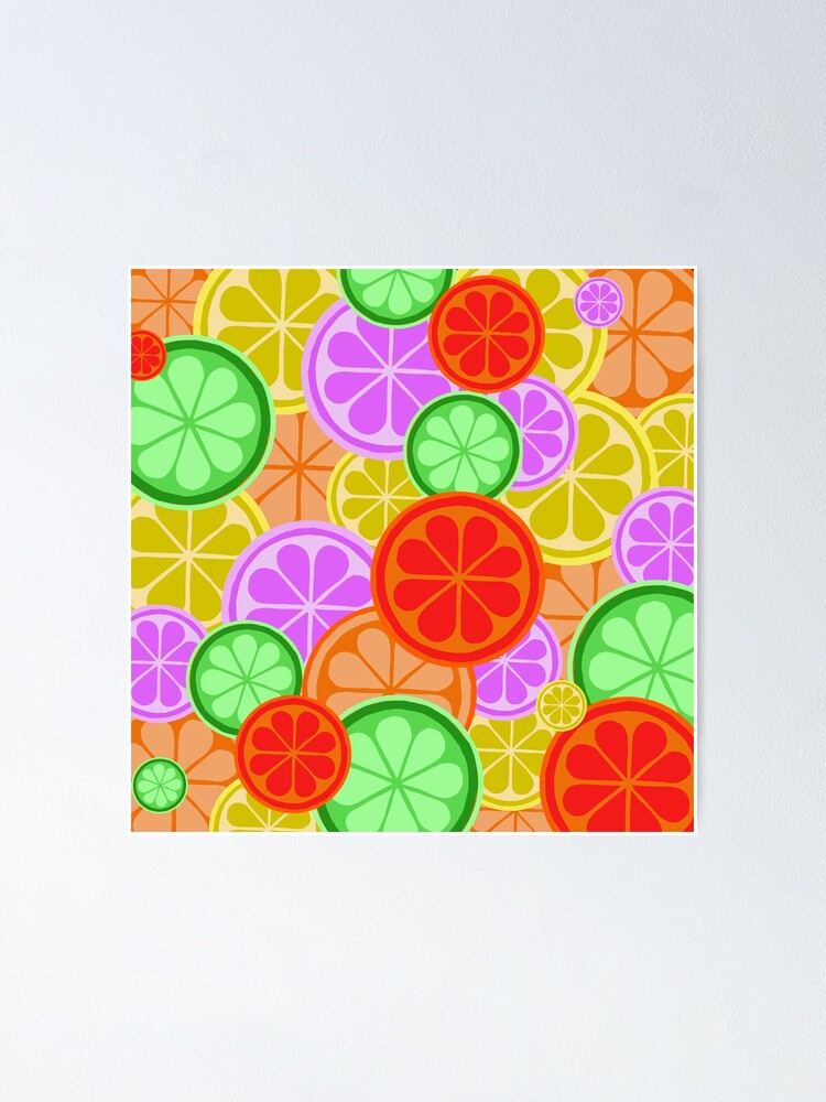 Citrus Explosion Oranges Lemons Manderins And Grapefruit In A Vibrant Artwork Poster By Ozcushionstoo Redbubble