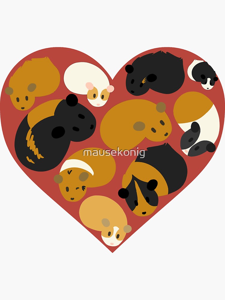 Aperçu 3 sur 3. Sticker avec l'œuvre J'aime les cochons d'Inde en forme de cœur créée et vendue par mausekonig.