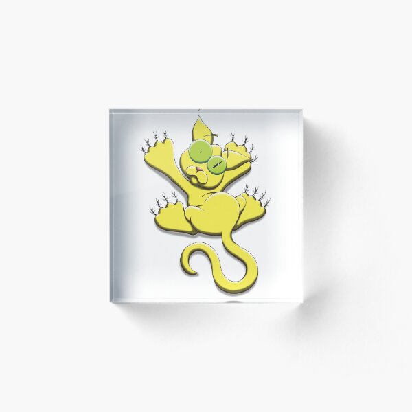Cat hanging on cartoon drawing Acrylic Block