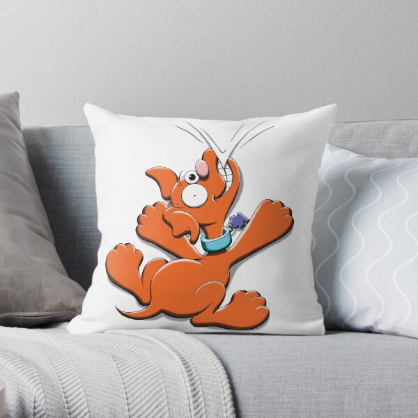 Dog hanging on cartoon drawing Throw Pillow