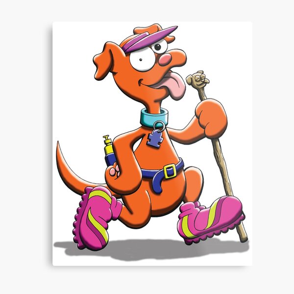 Hiking Dog cartoon drawing Metal Print