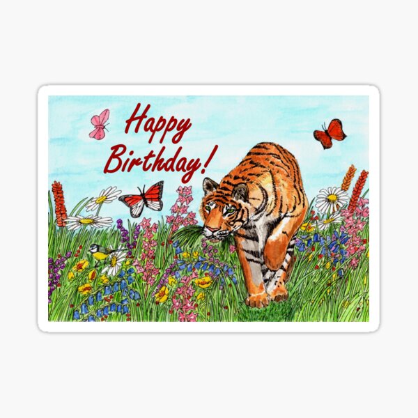 Birthday Card - Tiger in a Perfect World Sticker