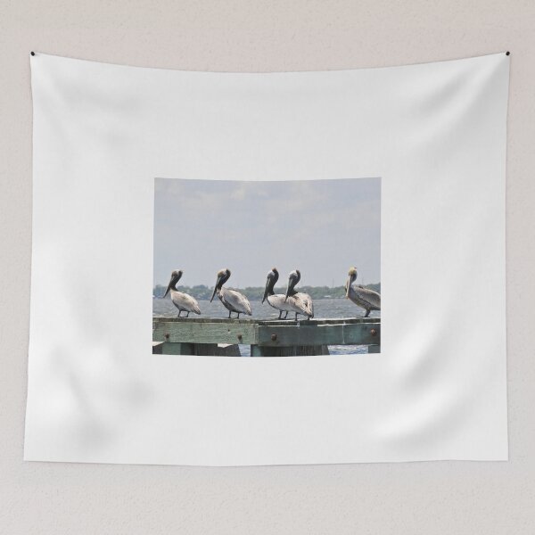 Item preview, Young Pelicans lined up on the dock designed and sold by 2CrabbySisters.