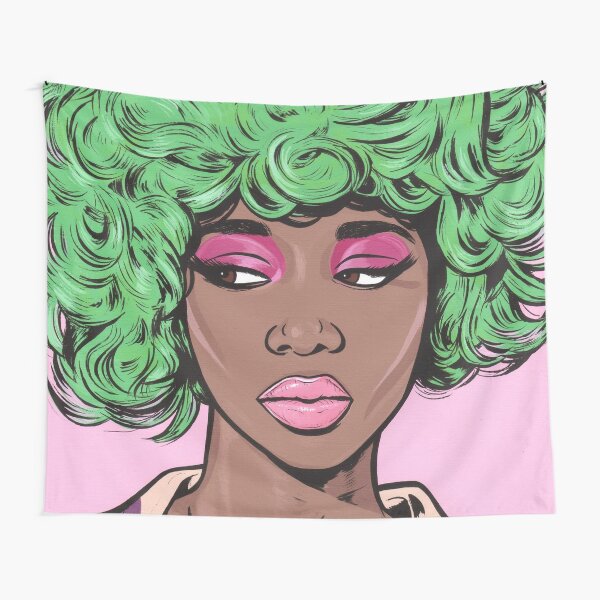 Green Haired Kawaii Comic Girl Tapestry