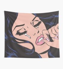 Black Hair Crying Comic Girl Wall Tapestry