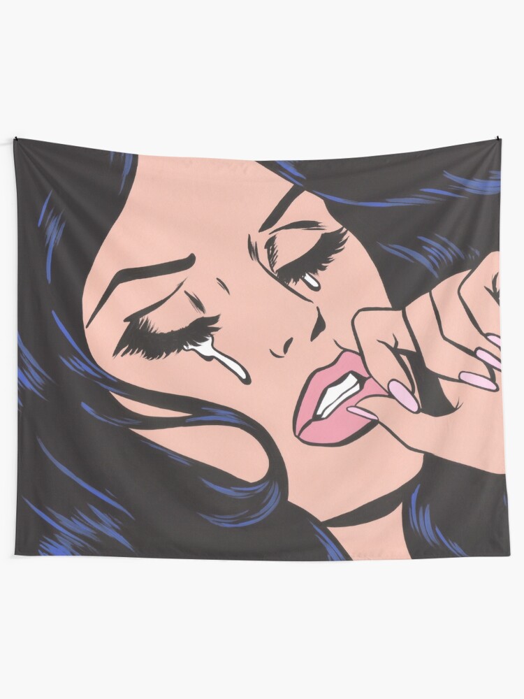 Alternate view of Black Hair Crying Comic Girl Tapestry