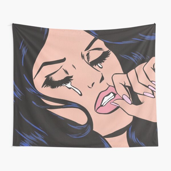 Black Hair Crying Comic Girl Tapestry