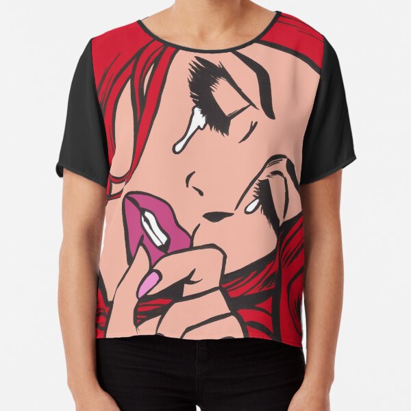 Red Hair Crying Comic Girl Chiffon Top