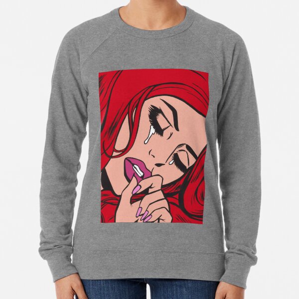 Red Hair Crying Comic Girl Lightweight Sweatshirt