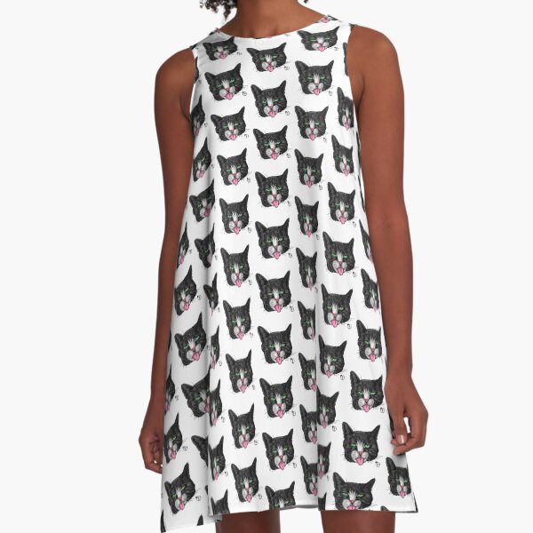 Tuxedo Cat Face A-Line Dress