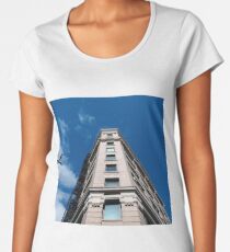 #architecture #sky #city #business #outdoors #tallest #modern #office #skyscraper #tower #horizontal #vibrantcolor #blue #colorimage #builtstructure #nopeople #glassmaterial #day #highup #const Women's Premium T-Shirt