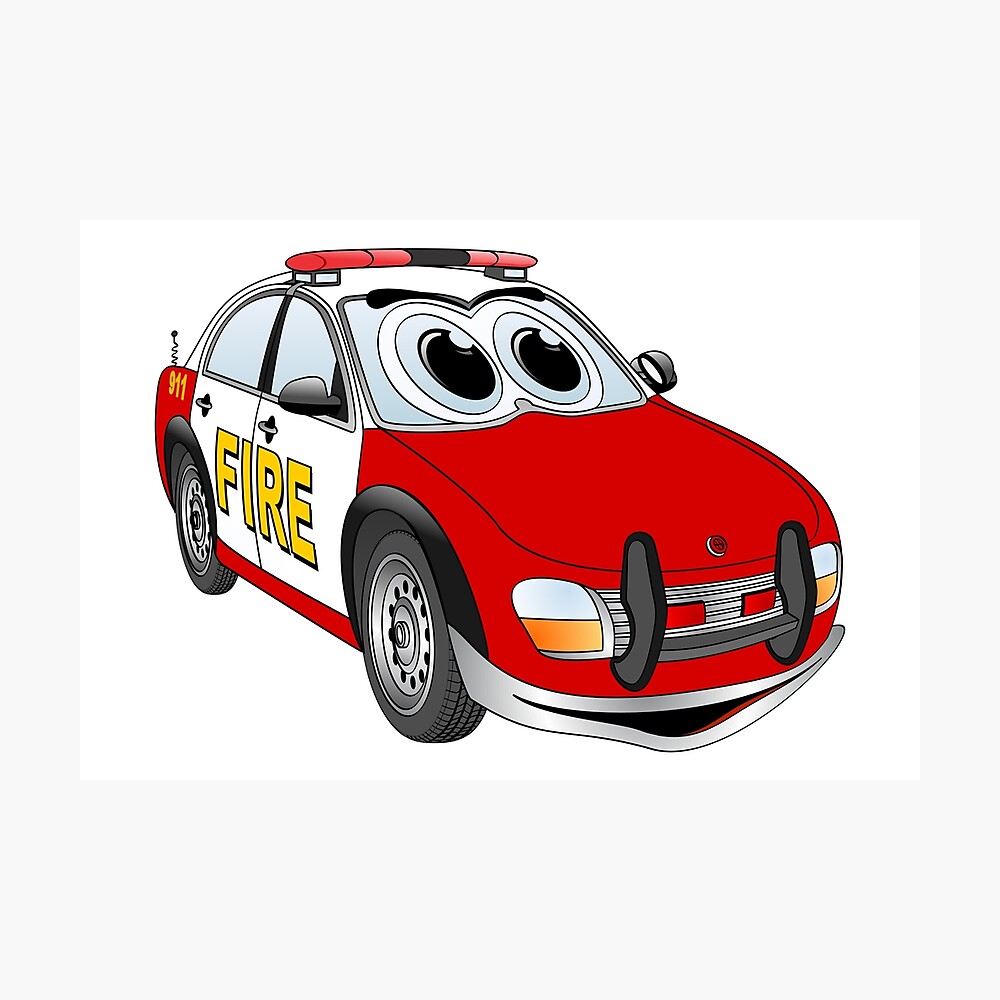 Feuerwehr Auto Cartoon Poster Von Graphxpro Redbubble