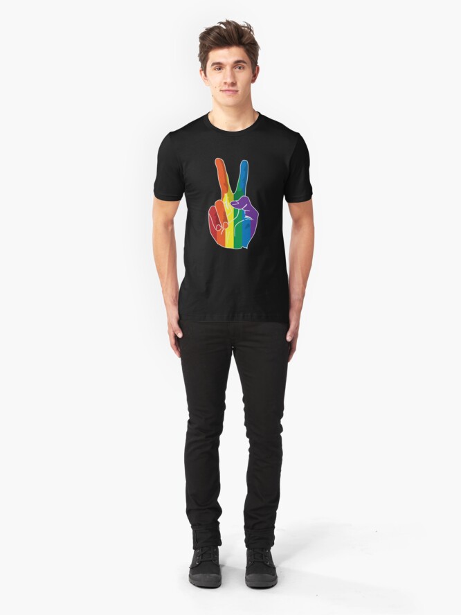 Alternate view of Sign of Peace (Rainbow Hand) Slim Fit T-Shirt