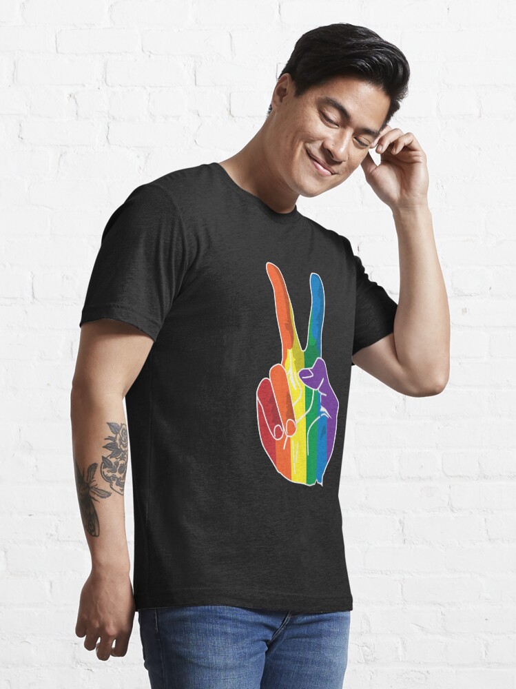 Vista alternativa de Camiseta esencial Signo de la paz (mano del arco iris)