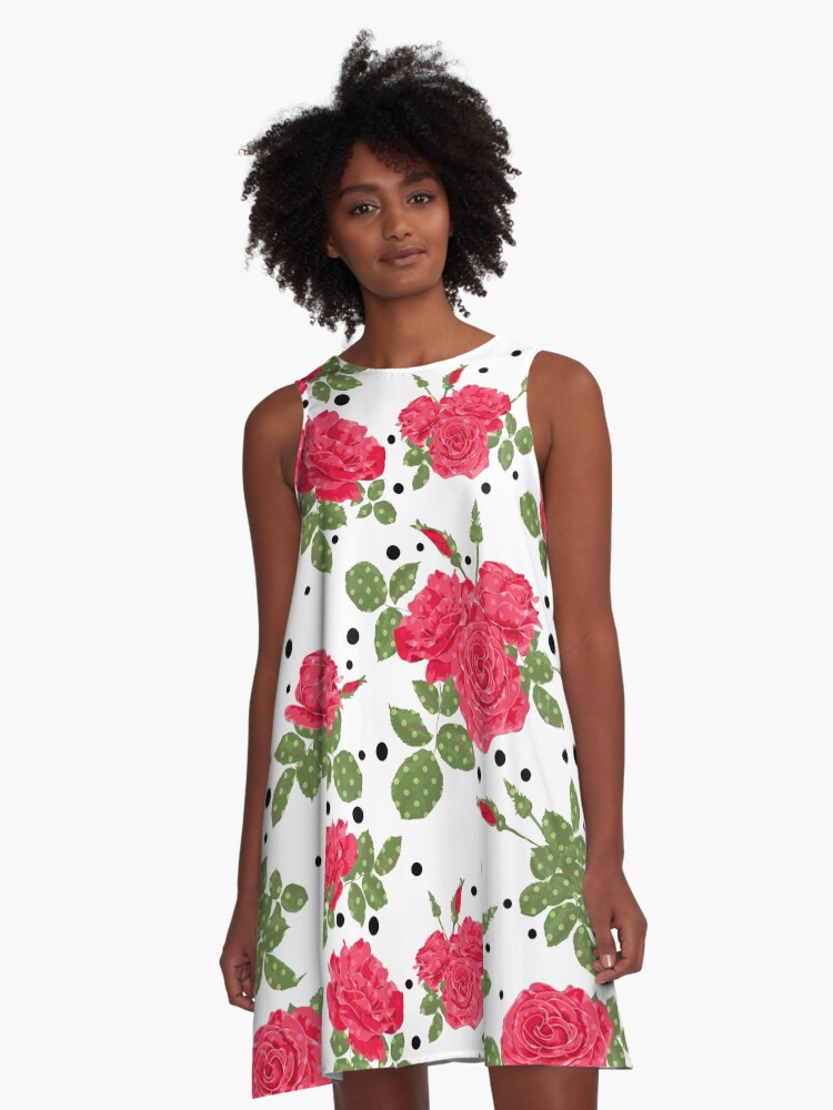 Fondo Blanco Vestido Blanco Con Rosas Vestido Acampanado For Sale