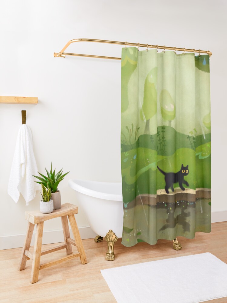 Alternate view of Kitty on a rainy day Shower Curtain