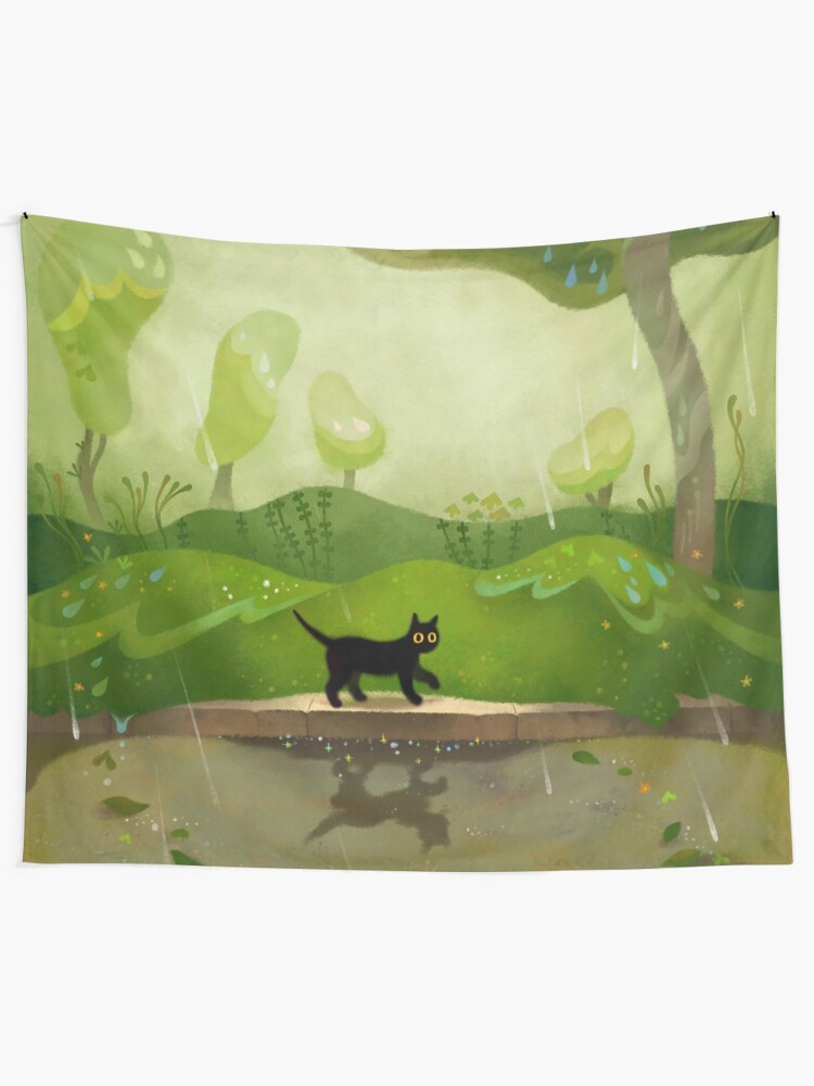 Alternate view of Kitty on a rainy day Tapestry