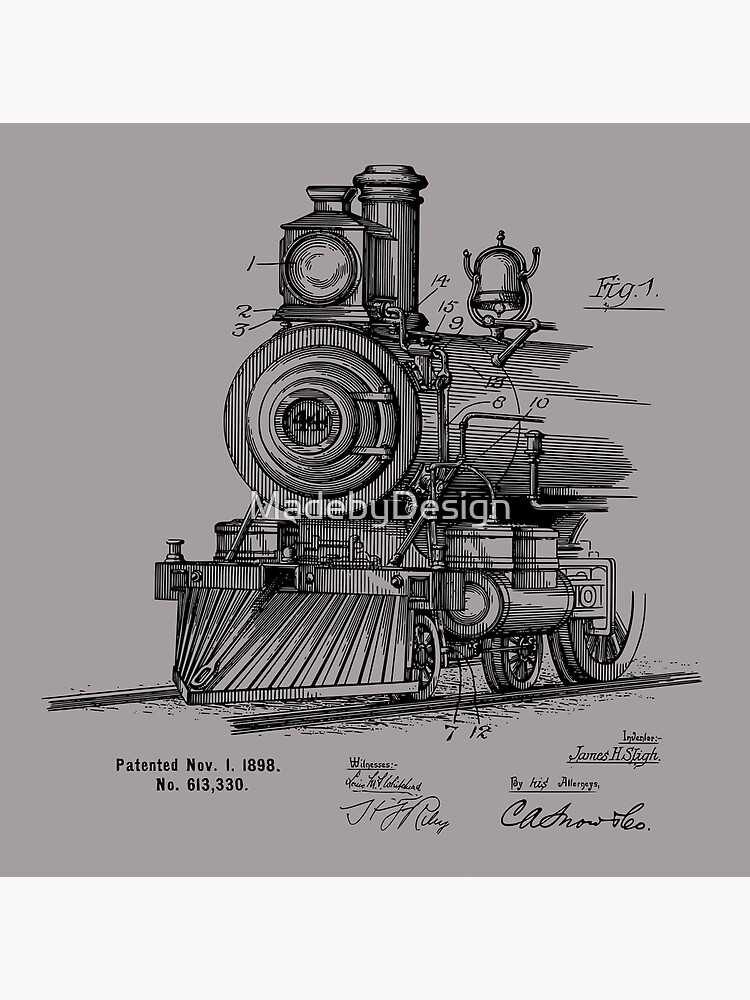 1898 Vintage Steam Engine Locomotive Patent Print T Shirt 1898 Vintage Steam Engine Locomotive Patent Print T Shirt
