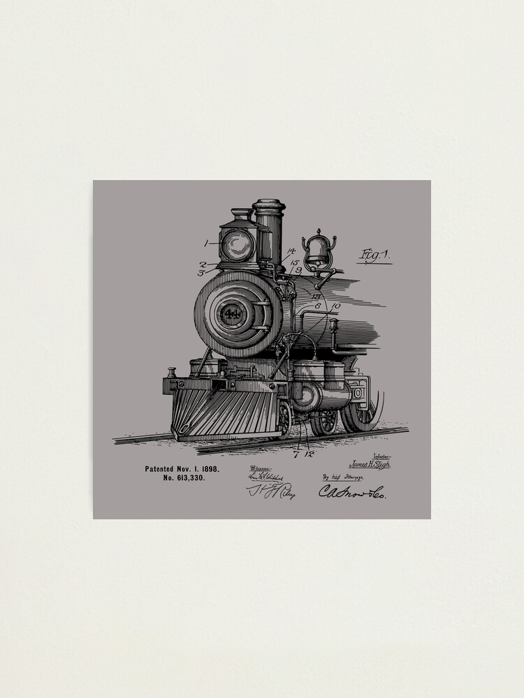 1898 Vintage Steam Engine Locomotive Patent Print T Shirt 1898 Vintage Steam Engine Locomotive Patent Print T Shirt