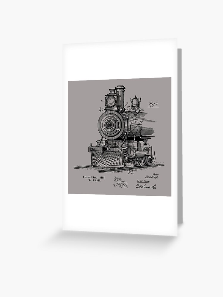 1898 Vintage Steam Engine Locomotive Patent Print T Shirt 1898 Vintage Steam Engine Locomotive Patent Print T Shirt