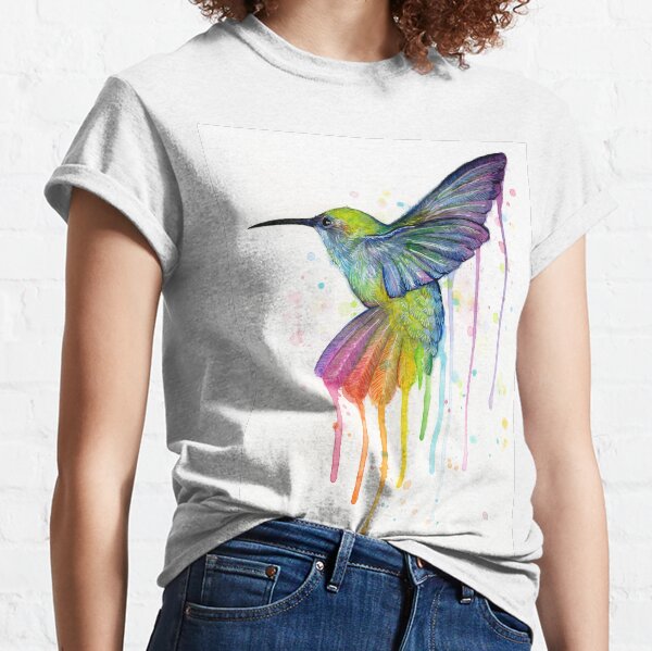 Hummingbird Watercolor Rainbow Classic T-Shirt