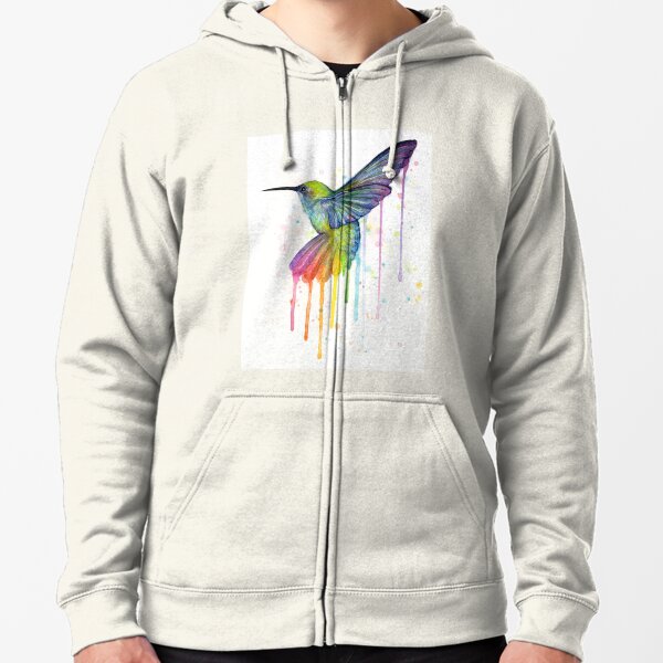 Hummingbird Watercolor Rainbow Zipped Hoodie