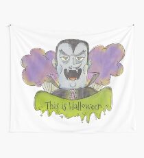 Evil Blue Dracula Character for Halloween Wall Tapestry