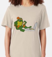 TMNT - Michelangelo with Pizza Slim Fit T-Shirt