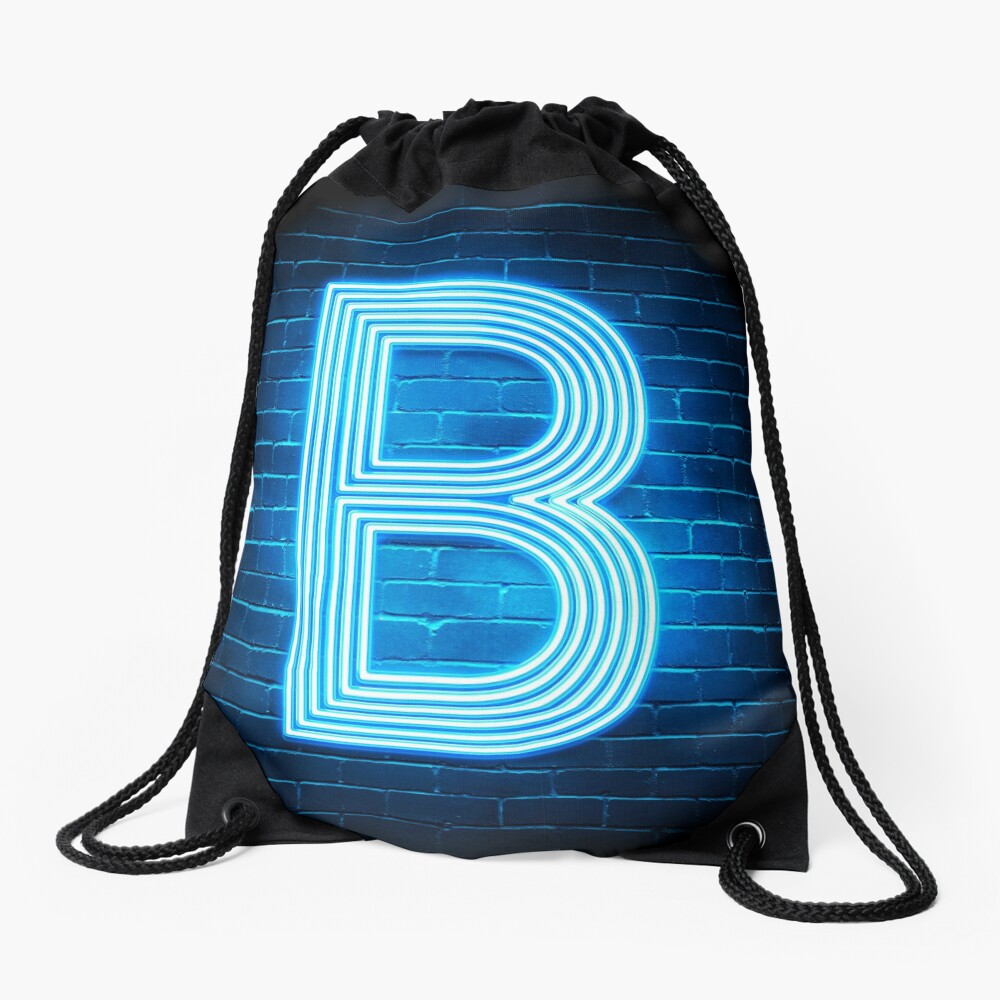 "Letter B Retro Neon Sign Blue Funny Initial Monogram" Drawstring Bag ...