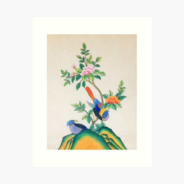 Item preview, Minhwa: Peony and Two Little Birds (Korean traditional/folk art) designed and sold by QamarART Paintings.