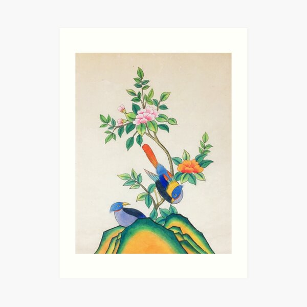 Minhwa: Peony and Two Little Birds (Korean traditional/folk art) Art Print
