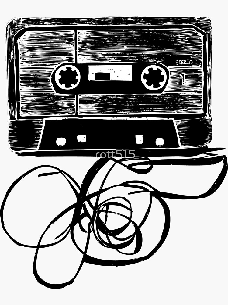 "Classic audio Cassette Tape Coming Out" Sticker by rott515 Redbubble