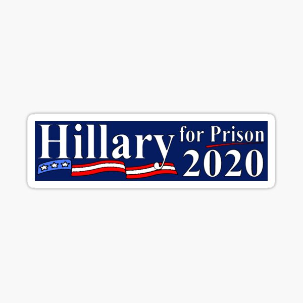 Vista previa del artículo con la obra «Pegatina para el parachoques Hillary para la cárcel 2020», diseñado y vendido por MARTYMAGUS1.
