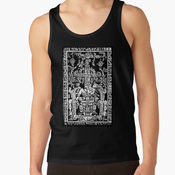 Ancient Astronaut. Pakal, Maya, sarcophagus lid, in Black & White. Tank Top
