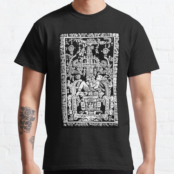 Ancient Astronaut. Pakal, Maya, sarcophagus lid, in Black & White. Classic T-Shirt