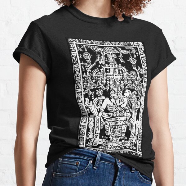 Ancient Astronaut. Pakal, Maya, sarcophagus lid, in Black & White. Classic T-Shirt